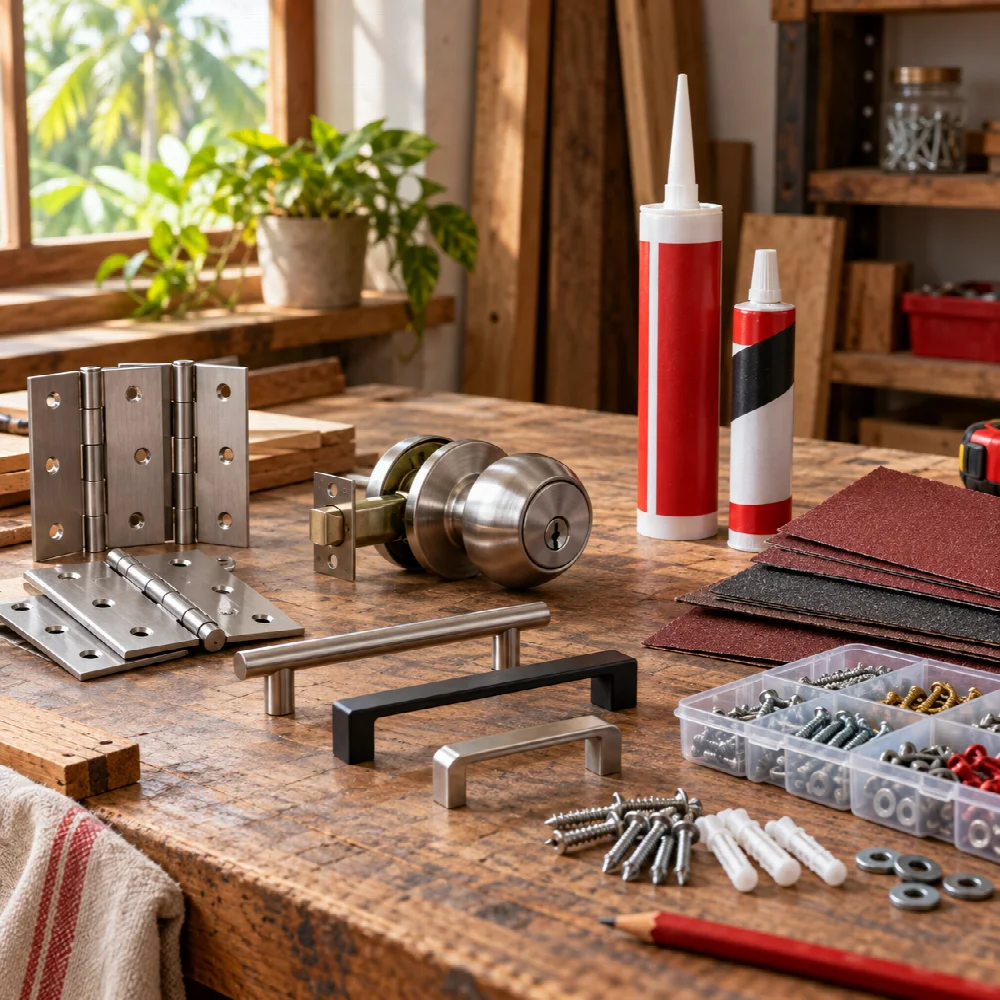 Door hardware, sealants and maintenance supplies